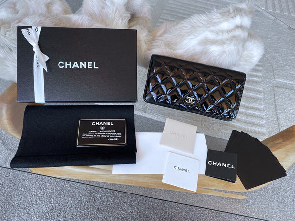 Chanel Black Patent Classic Long Wallet Clutch