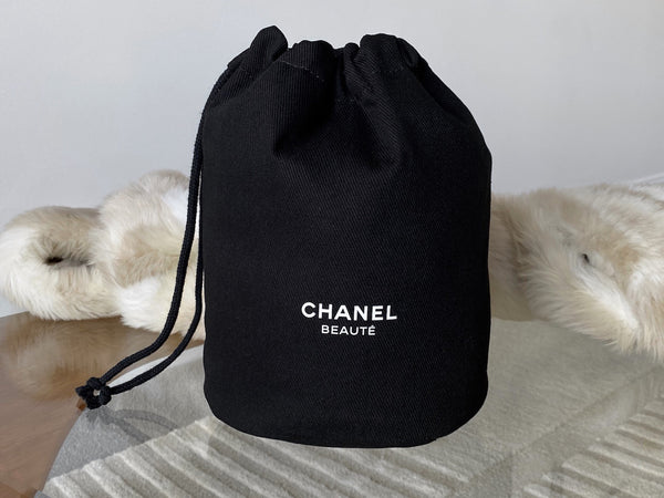 Chanel Black Cotton Large Make-Up Toiletry Drawstring Bucket Pouch | BNIB