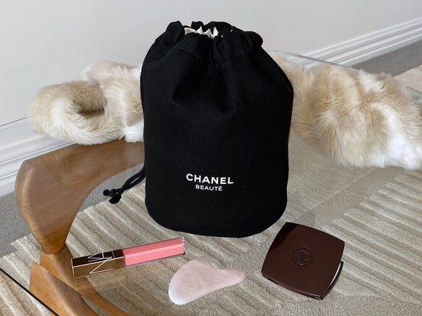 Chanel Black Cotton Large Make-Up Toiletry Drawstring Bucket Pouch | BNIB