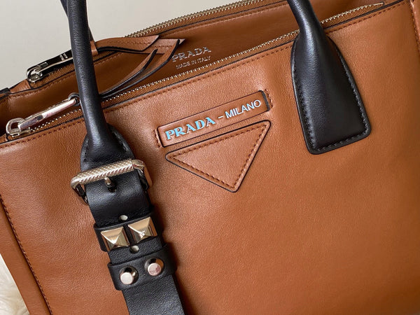 Prada Light Cognac Calfskin Studded Concept Bag