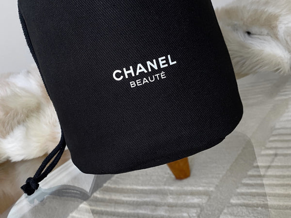 Chanel Black Cotton Large Make-Up Toiletry Drawstring Bucket Pouch | BNIB