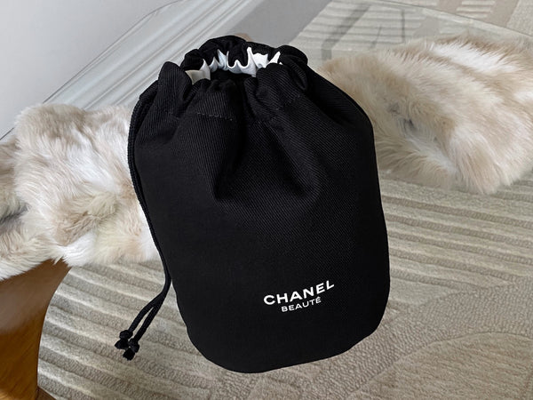 Chanel Black Cotton Large Make-Up Toiletry Drawstring Bucket Pouch | BNIB