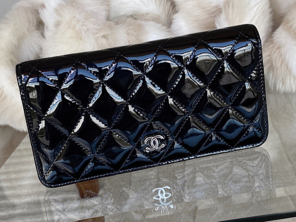 Chanel Black Patent Classic Long Wallet Clutch