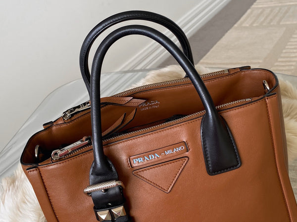 Prada Light Cognac Calfskin Studded Concept Bag