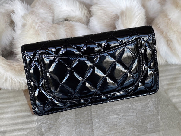 Chanel Black Patent Classic Long Wallet Clutch