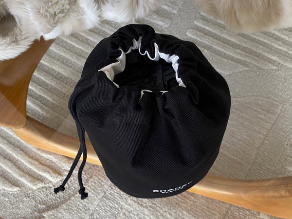 Chanel Black Cotton Large Make-Up Toiletry Drawstring Bucket Pouch | BNIB