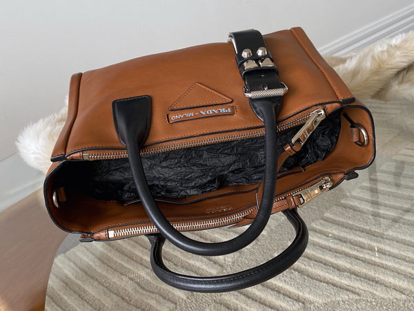 Prada Light Cognac Calfskin Studded Concept Bag