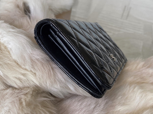 Chanel Black Patent Classic Long Wallet Clutch