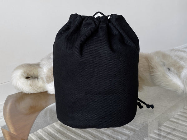 Chanel Black Cotton Large Make-Up Toiletry Drawstring Bucket Pouch | BNIB