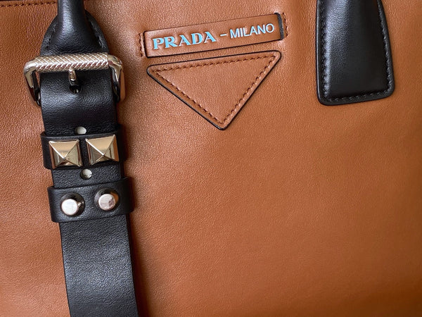 Prada Light Cognac Calfskin Studded Concept Bag