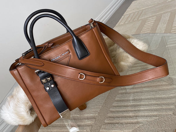 Prada Light Cognac Calfskin Studded Concept Bag