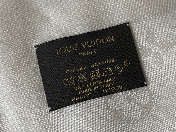 Louis Vuitton Blanc Silk/Wool Monogram Classic Shawl | BNIB