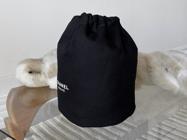 Chanel Black Cotton Large Make-Up Toiletry Drawstring Bucket Pouch | BNIB