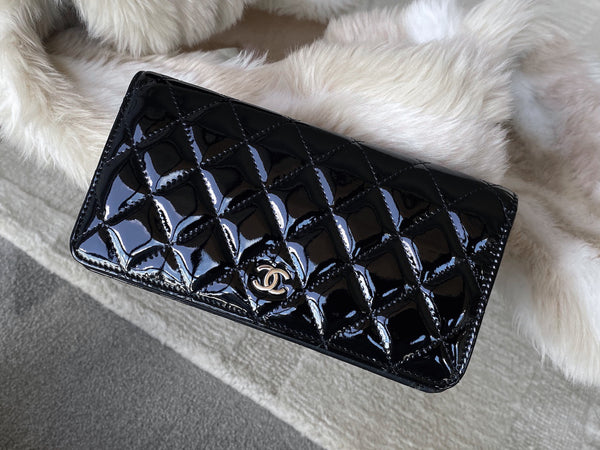Chanel Black Patent Classic Long Wallet Clutch