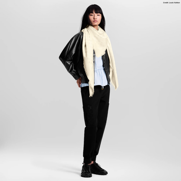 Louis Vuitton Blanc Silk/Wool Monogram Classic Shawl | BNIB