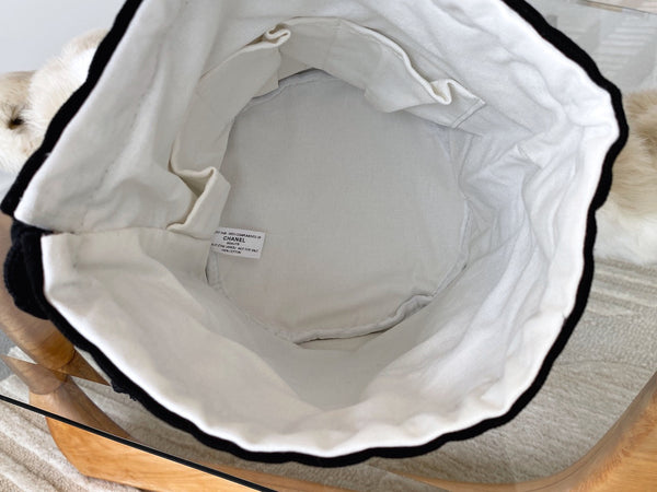 Chanel Black Cotton Large Make-Up Toiletry Drawstring Bucket Pouch | BNIB