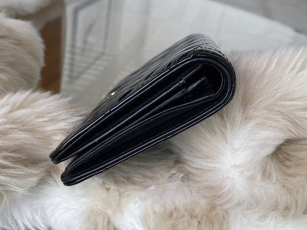 Chanel Black Patent Classic Long Wallet Clutch