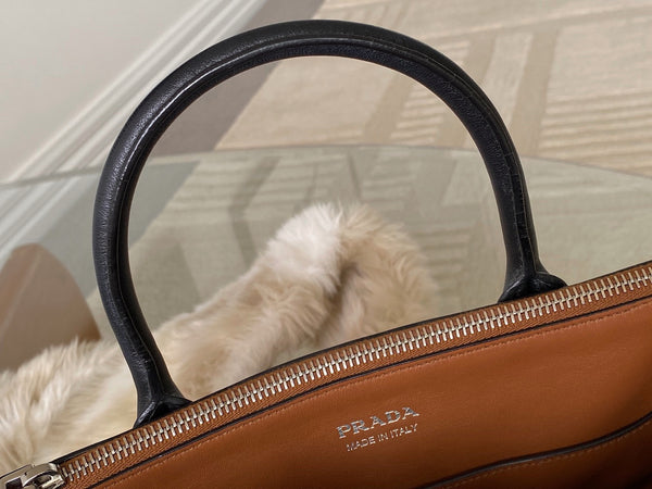 Prada Light Cognac Calfskin Studded Concept Bag