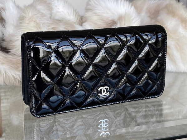Chanel Black Patent Classic Long Wallet Clutch