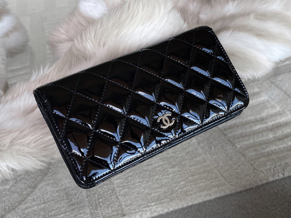 Chanel Black Patent Classic Long Wallet Clutch