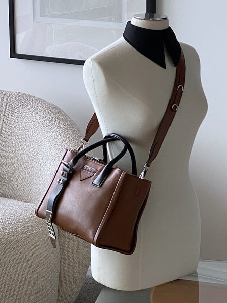 Prada Light Cognac Calfskin Studded Concept Bag