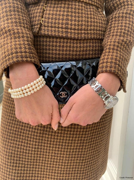 Chanel Black Patent Classic Long Wallet Clutch