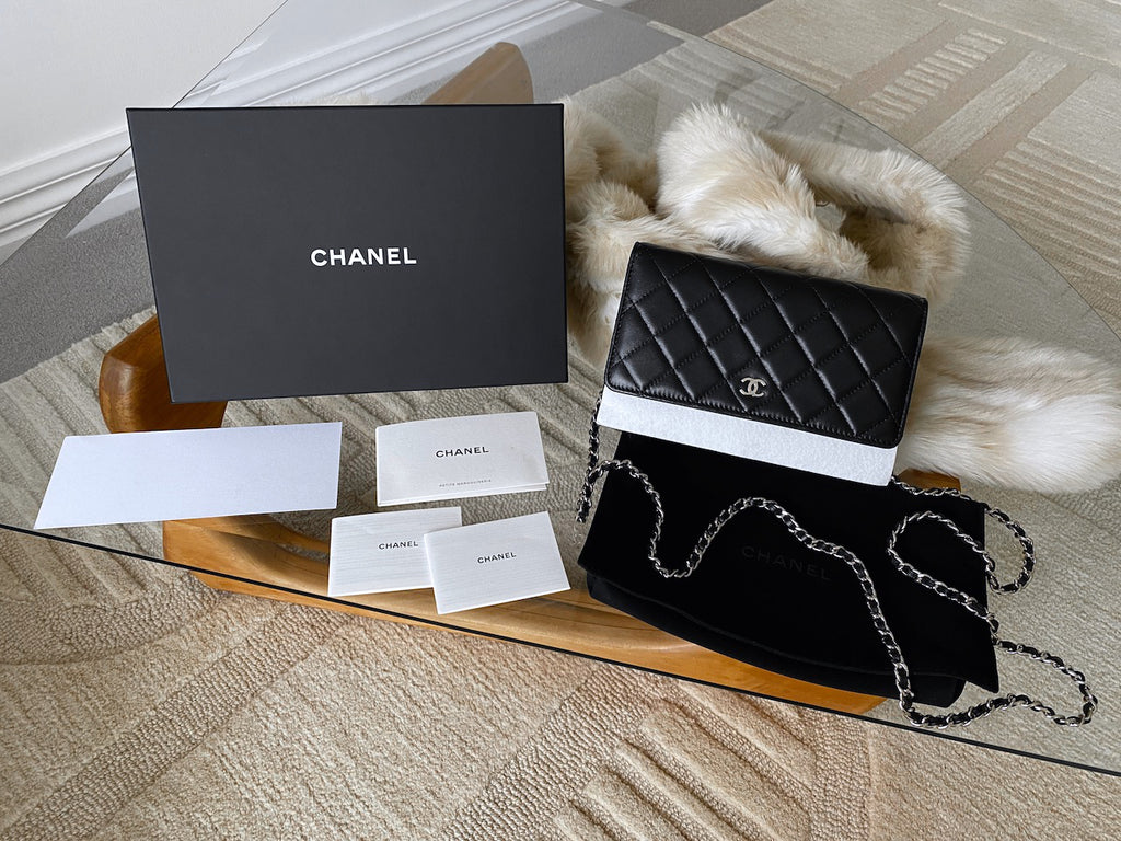 Chanel Black Lambskin Classic Wallet on Chain