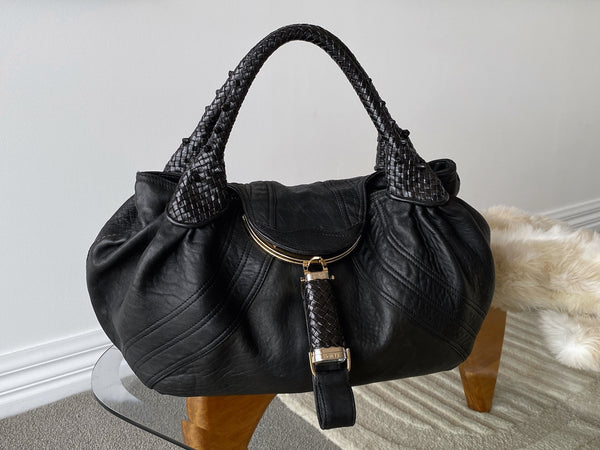 Fendi Black Drummed Nappa Leather Spy Bag