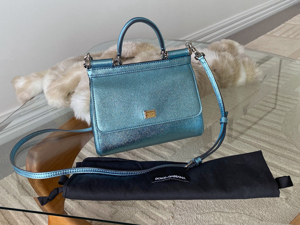 Dolce&Gabbana Metallic Blue Dauphine Small Miss Sicily