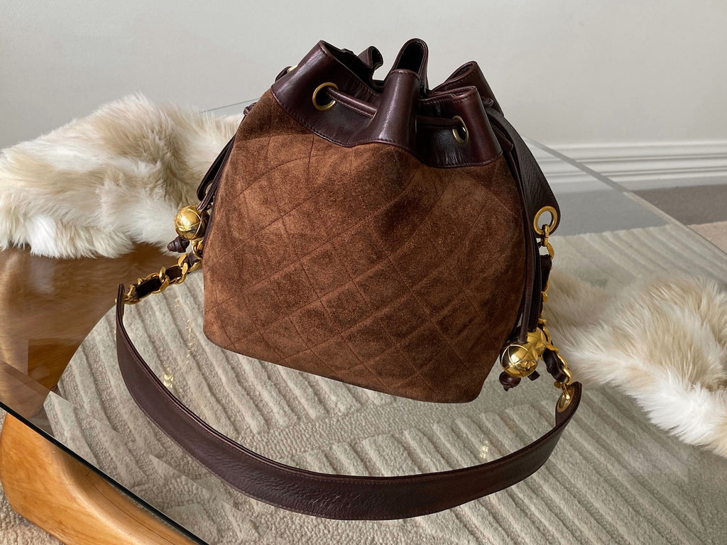 Chanel Brown Suede Drawstring Bucket Bag