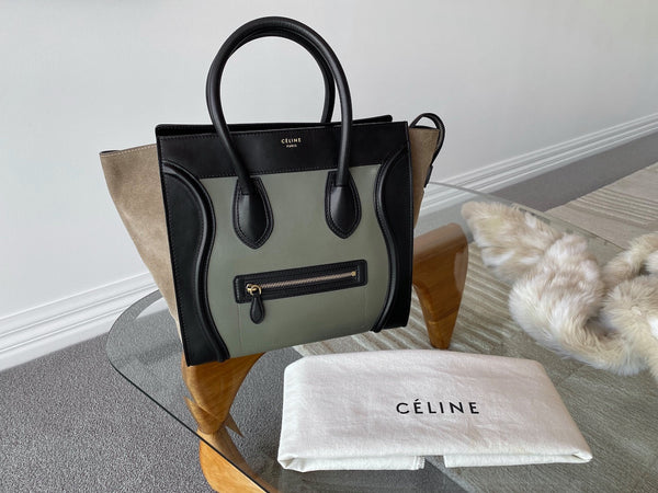 Céline Calfskin & Suede Tricolour Mini Luggage Tote