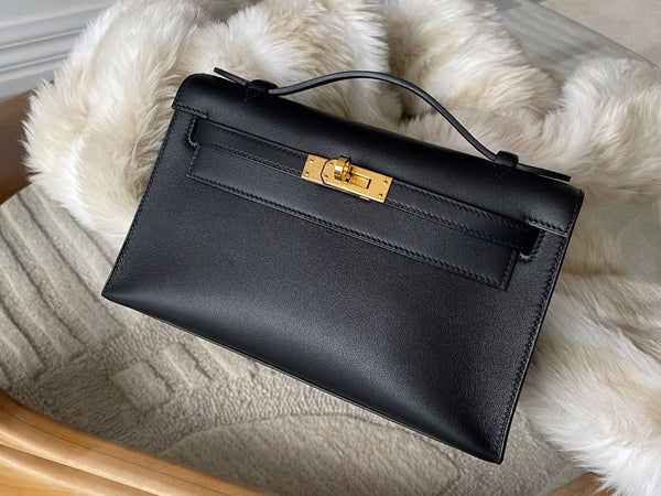 Hermès Noir Swift Kelly Pochette GHW
