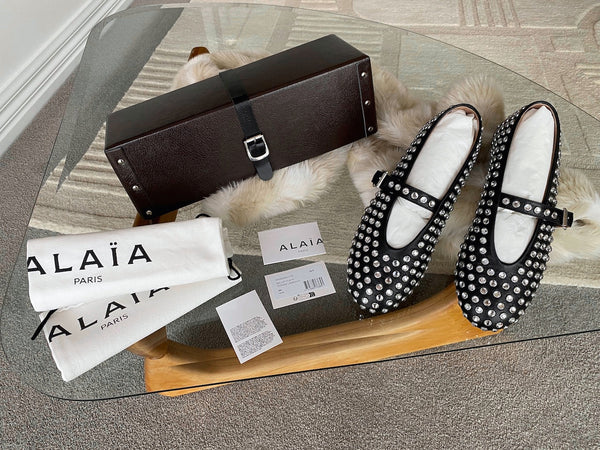 ALAÏA Crystal Black Lambskin Ballet Flats | Sz 39.5 | BNIB