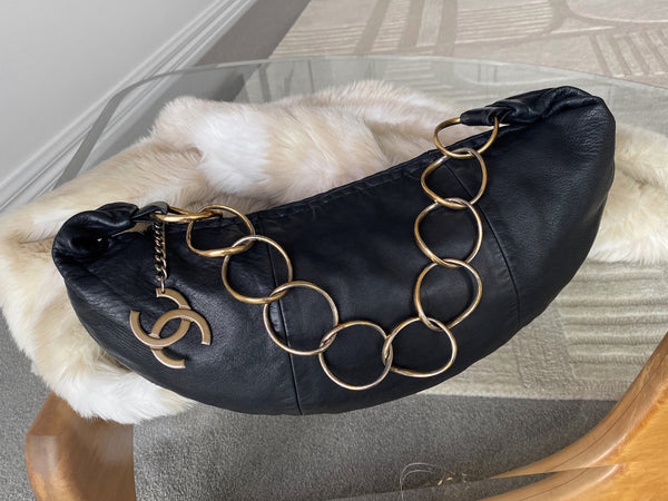 Chanel Black Lambskin Half Moon Chain Bag