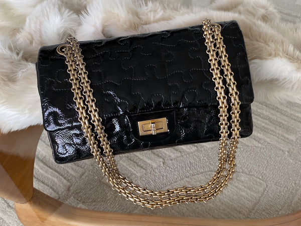 Chanel LE Black Patent Puzzle 2.55 Reissue 225 Double Flap AGHW