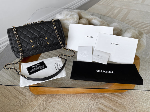Chanel Black Caviar Medium CC Filigree Flap
