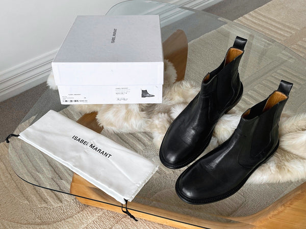 Isabel Marant Black Calf Leather Modern Chelsea Boots | NIB | Sz38