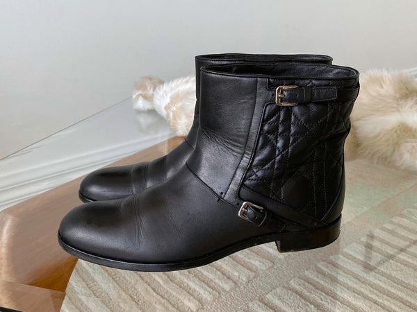 Dior Black Calfskin & Cannage Lambskin Low City Boots | Sz38.5