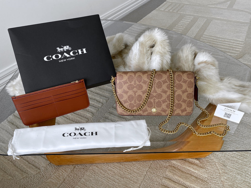 Coach Brass/Tan Caramel Signature Canvas Mila Crossbody | BNIB