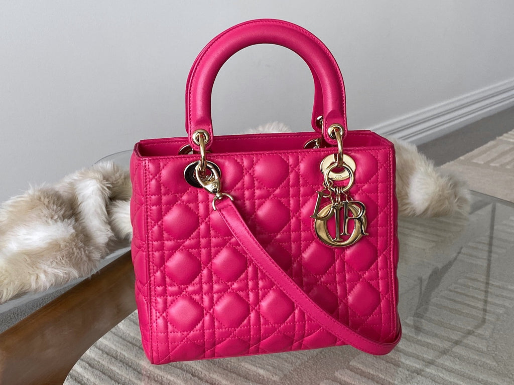 Dior Fuchsia Cannage Lambskin Medium Lady Dior