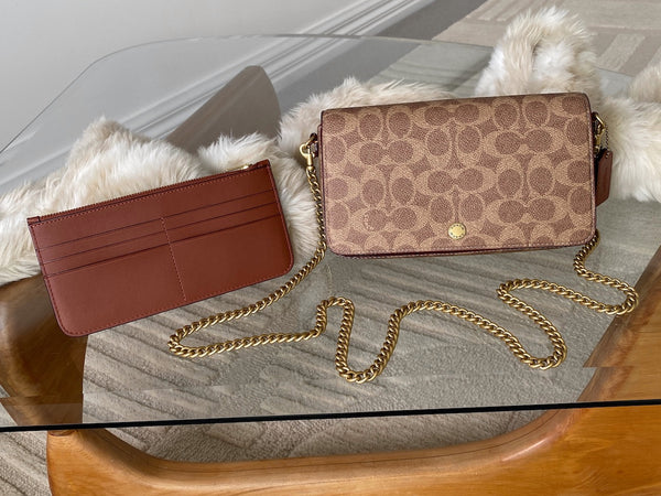 Coach Brass/Tan Caramel Signature Canvas Mila Crossbody | BNIB