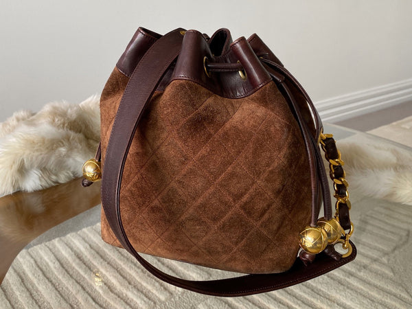 Chanel Brown Suede Drawstring Bucket Bag