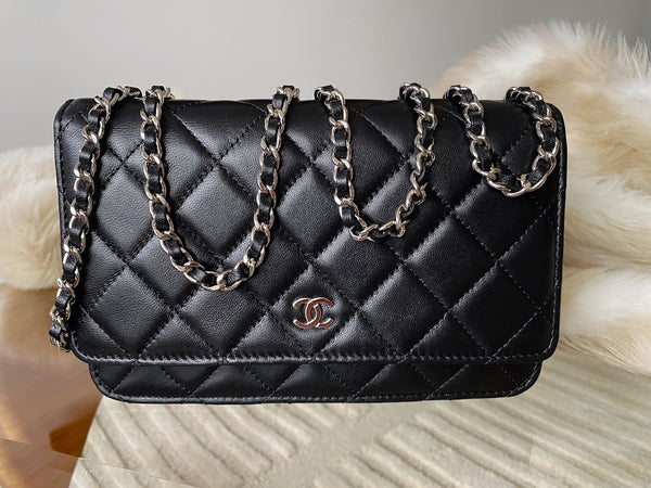 Chanel Black Lambskin Classic Wallet on Chain