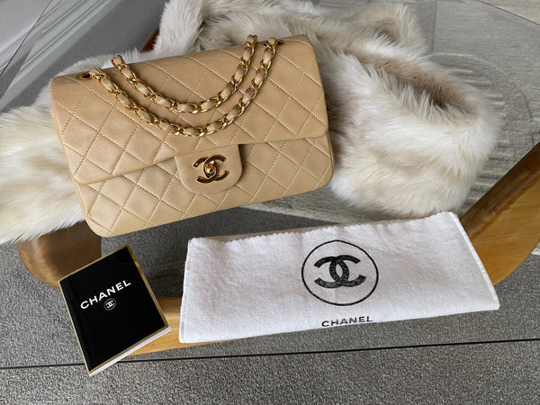 Chanel Beige Lambskin Classic Double Flap