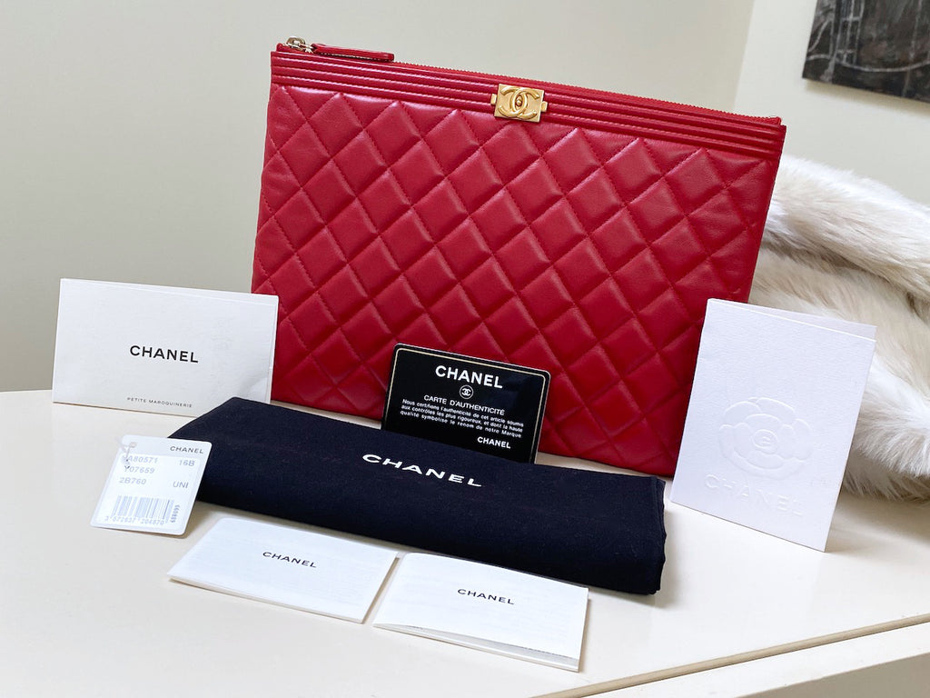 Chanel Red Lambskin Medium Boy O Case AGHW | New