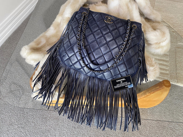 Chanel Navy Calfskin Into the Fringe Hobo