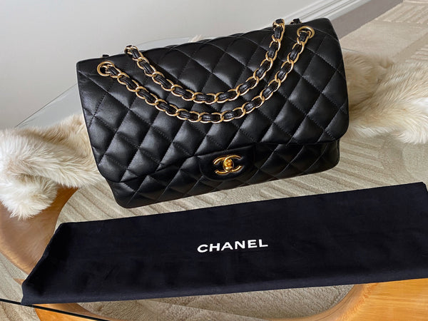 Chanel Black Lambskin Jumbo Classic Double Flap GHW