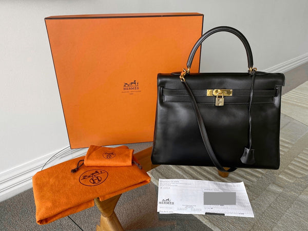 Hermès Noir Box Kelly 35 GHW