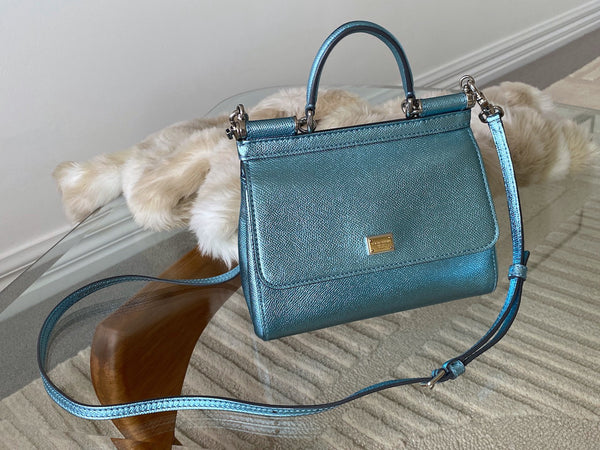 Dolce&Gabbana Metallic Blue Dauphine Small Miss Sicily