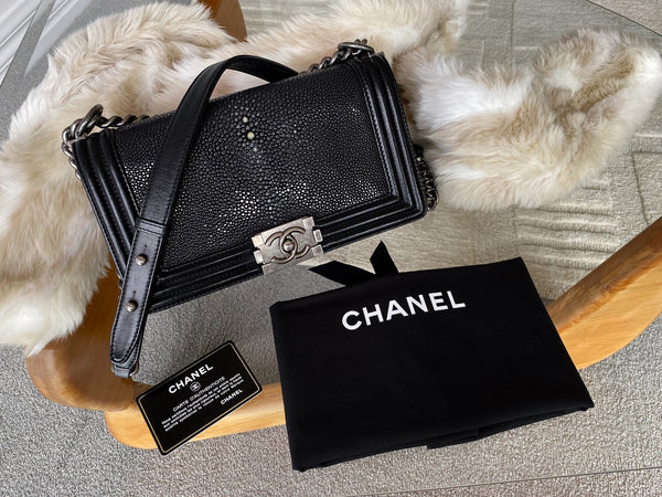 Chanel Black Galuchat Medium Boy Bag RHW